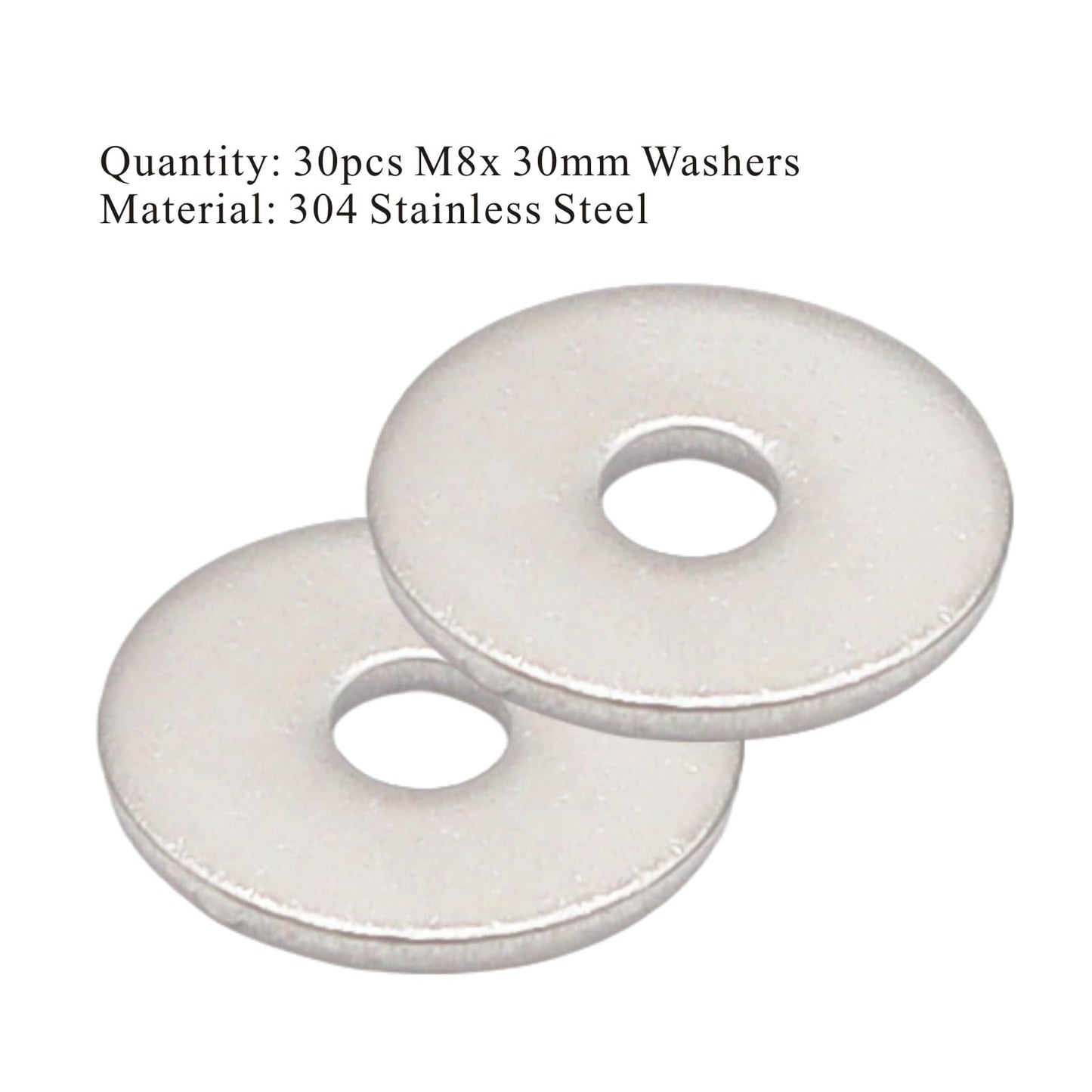 M8 x 30mm Flat Washer, 304 Stainless Steel Washers Flat, M8 Washers Flat OD 30mm | Thickness 1.8mm; 30Pcs