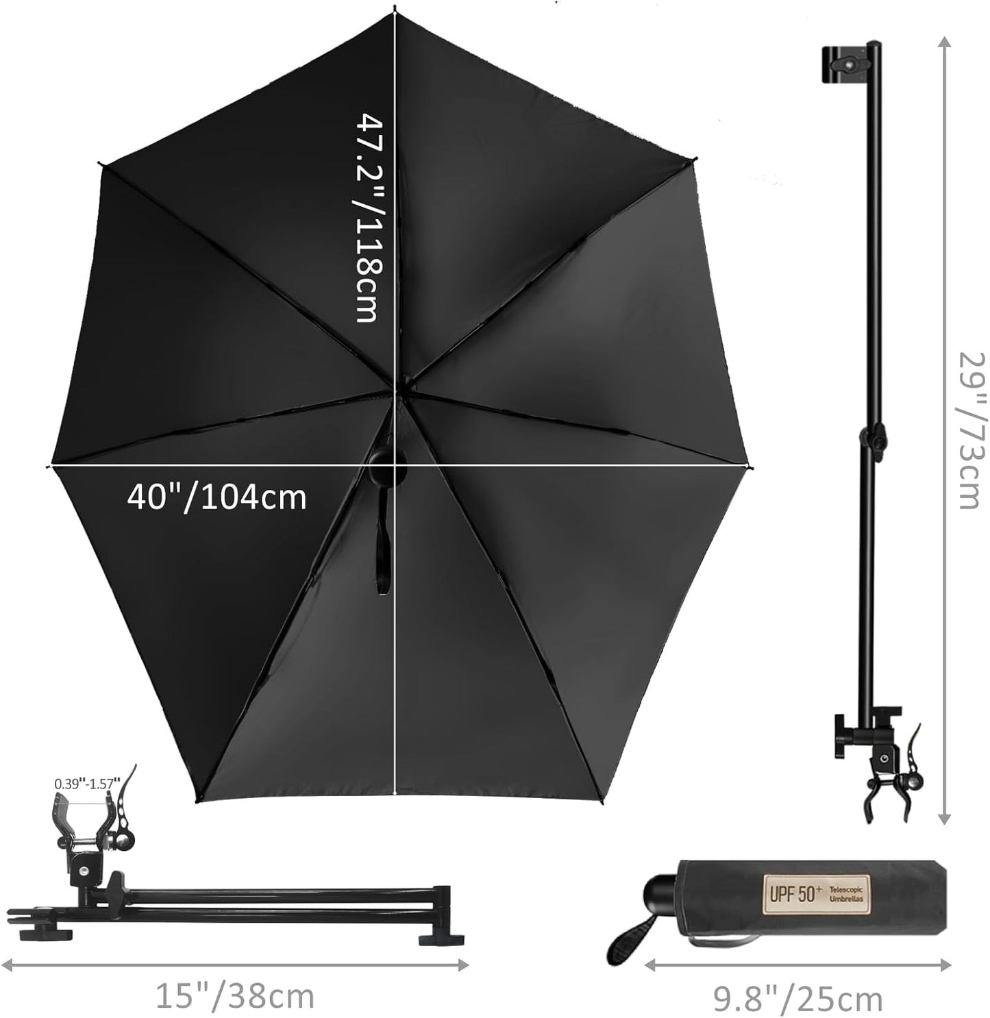 Upf 50+ Chair Umbrella - Portable Sun Shade With Secure Clamp & 360-Degree Swivel Adjustment