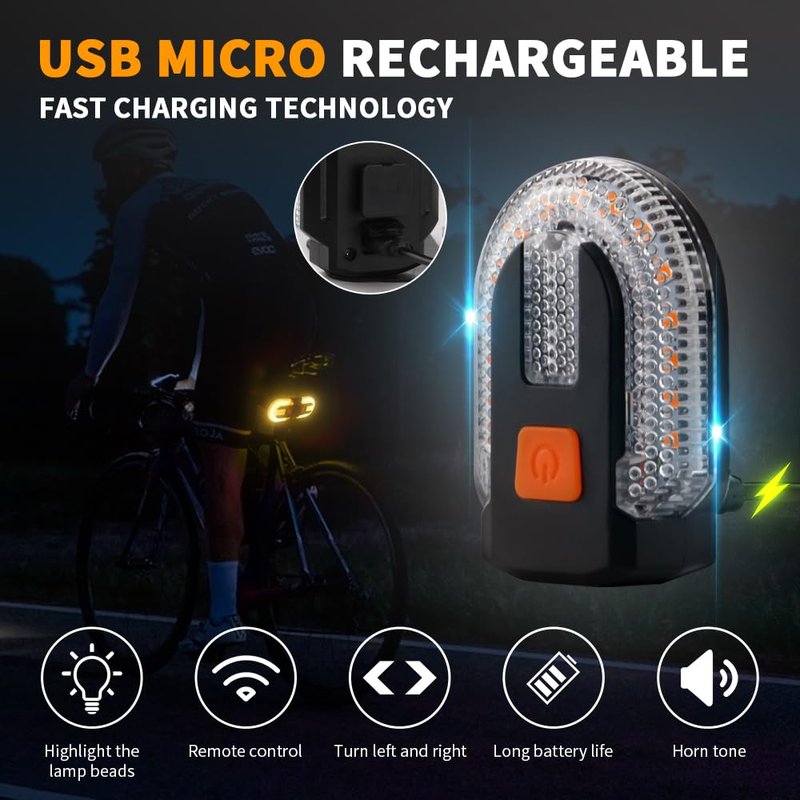 TEGUANGMEI 2PCS Bike Tail Light with Turn Signal, Split Bicycle Rear Lights Wireless Remote Control USB Rechargeable Turn Signal Bike Taillights for Cycling, Cyclist Safety Warning Bike Light 5 Mode