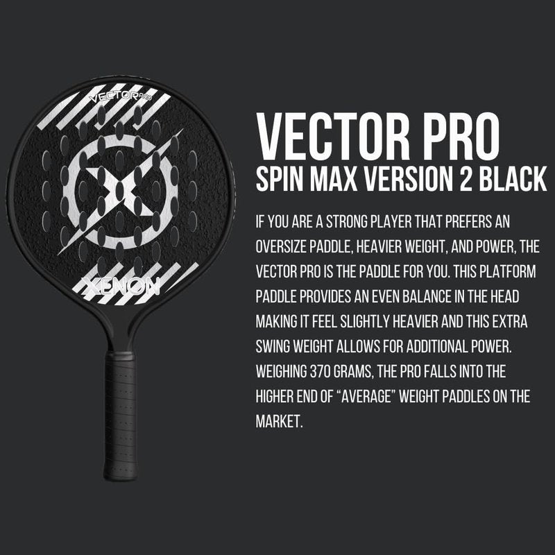 Vector Pro Spin Max Version 2 Platform Tennis Paddle by Xenon Paddle, Oversize Head, Even Balance Point, Medium Firmness Foam Core, Power and Control, 4.25” Grip, Black