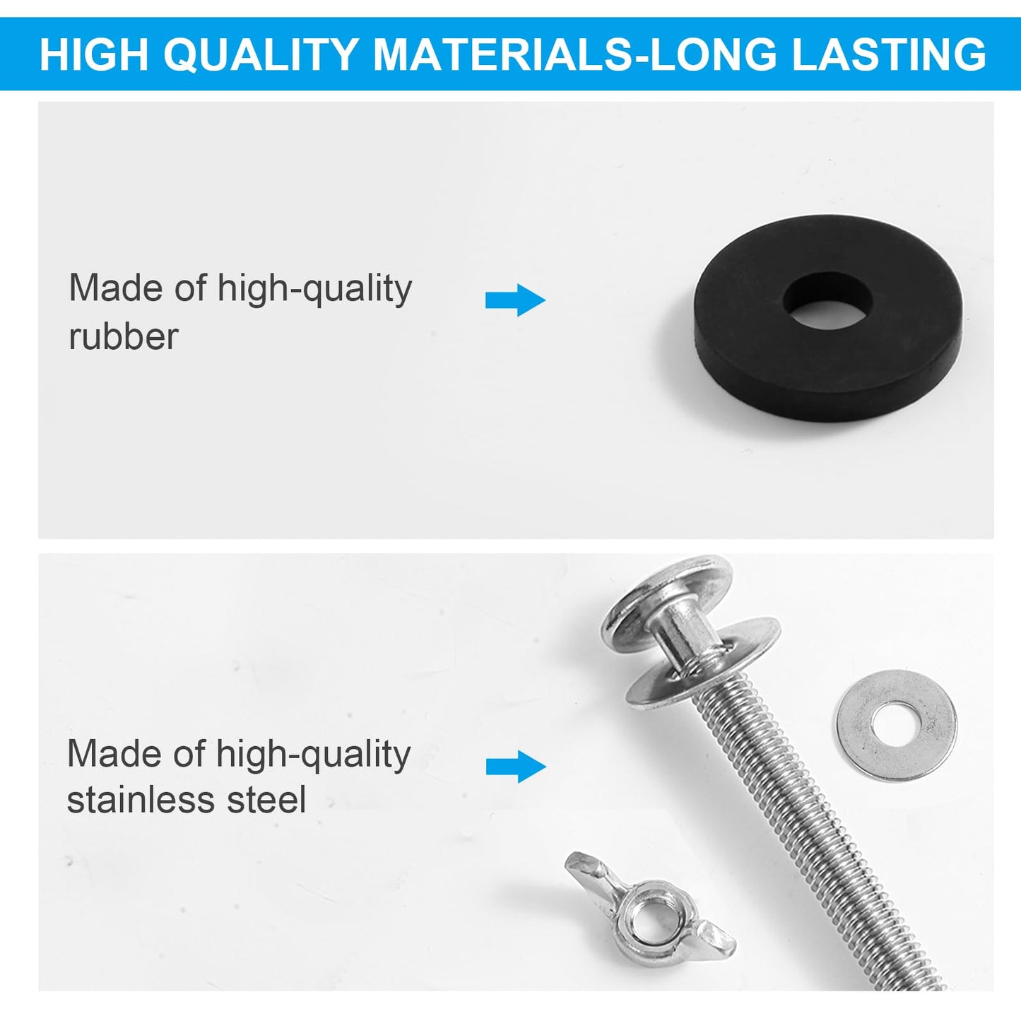 2PCS Universal Toilet Seat Bolts Kit,5/16 * 3.15 Inch Heavy Duty Stainless Steel Toilet Seat Screws with Specially Designed Stainless Steel Butterfly Downlock Nuts，Easy Installation and Long Lasting