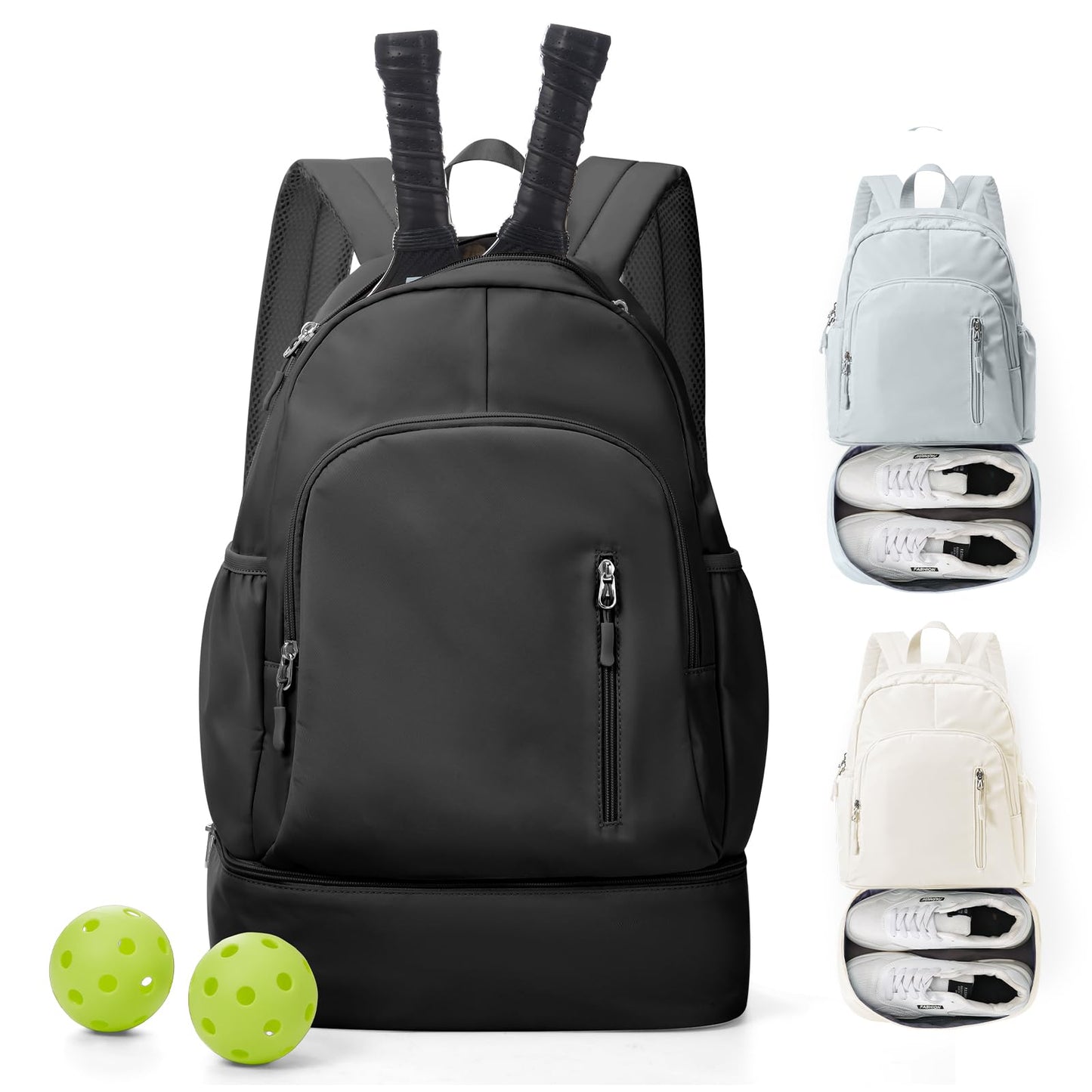 wassdins Pickleball Backpack for Women Men, Gym Back Pack with Shoe Compartment, Pickleball Bag Fits 2 Pickle Ball Paddles & Gear, Racket Backpack with Water Bottle Holder, Dry/Wet Pocket