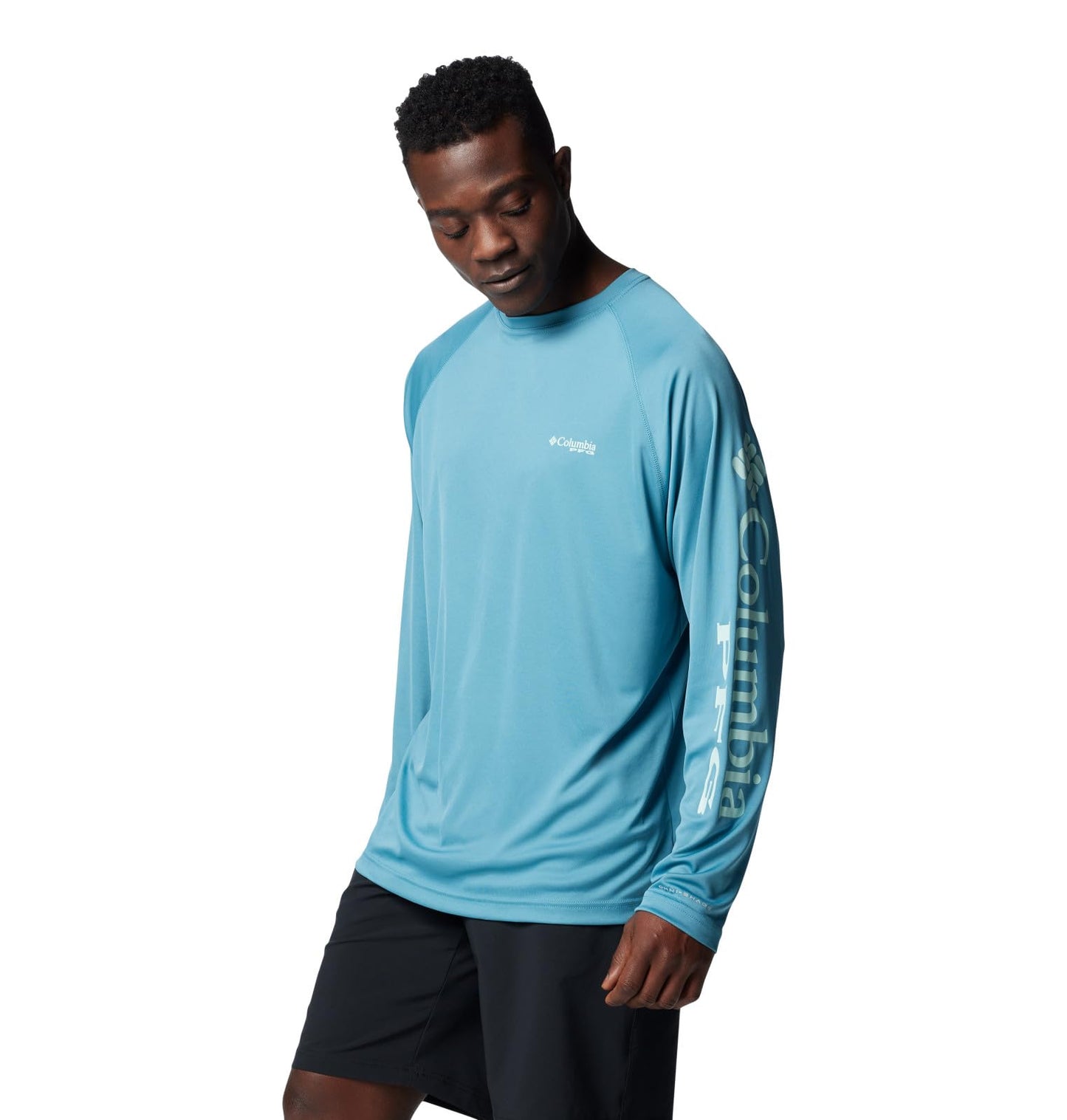 Columbia Men's Terminal Tackle Long Sleeve Fishing Shirt, Canyon Blue/ICY Morn Logo, Large