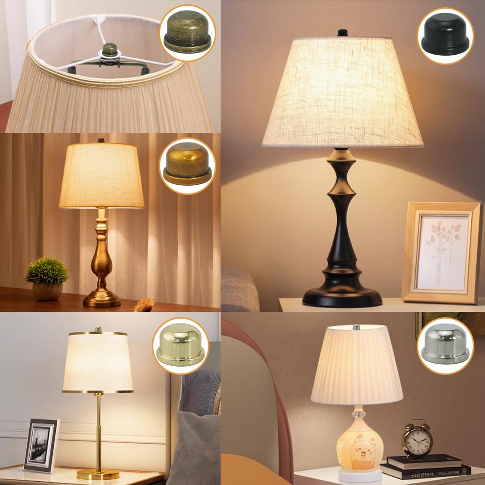 Asjeumt 10 Pcs Lamp Finial 5 Colors Lamp Toppers Screw on Solid Finials for Light Harp Lampshade Finial, Replacement Lamp Shade Screws Cap Knob - 2 Each Of Antique Gold, Silver, Black, Bronze, Gold