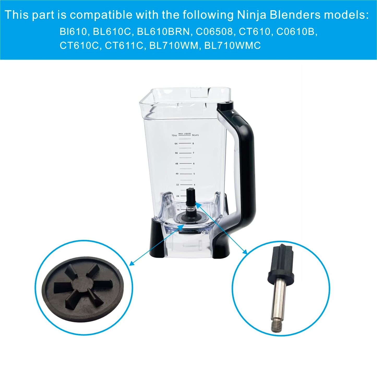 Compatible with Ninja BL610, BL710, CT610 Series Blender Parts, Blade Drive Clutch & Drive Pin Stud, Replacement Coupling Kit for Ninja Professional Blender Accessories