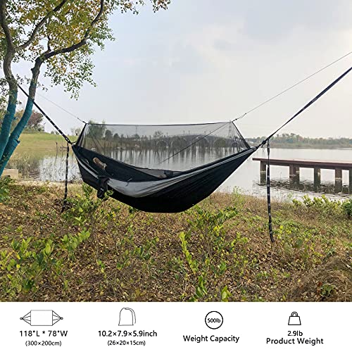 Sunyear Double Outdoor Camping Hammock with Net - Black/Grey, 118"x78"