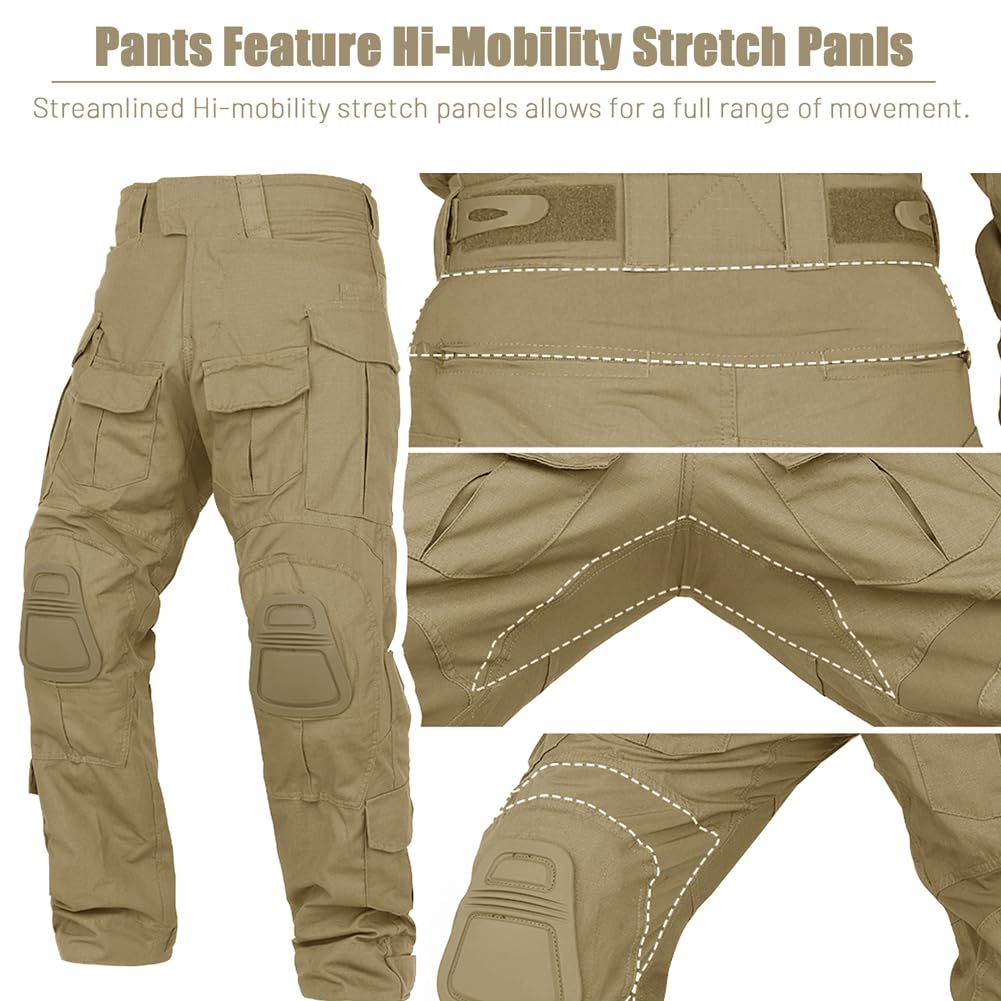KRYDEX Tactical Men's G3 Combat Pants with Knee Pads (US, Alpha, Medium, Regular, Regular, Khaki)