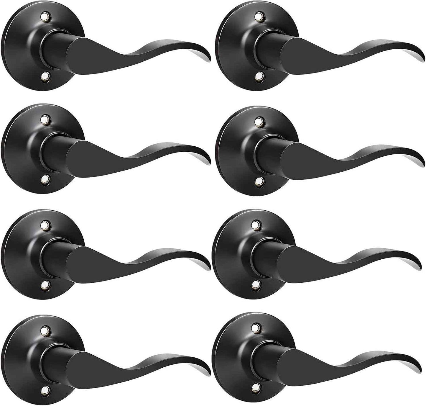 Black Privacy Door Levers - 6 Pack Keyless Modern Wave Handles for Bedrooms