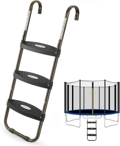 HBTower Trampoline Ladder - 3-Step Skid-Proof Design with Universal Hook | UV Treated Steel, 220Lbs Capacity