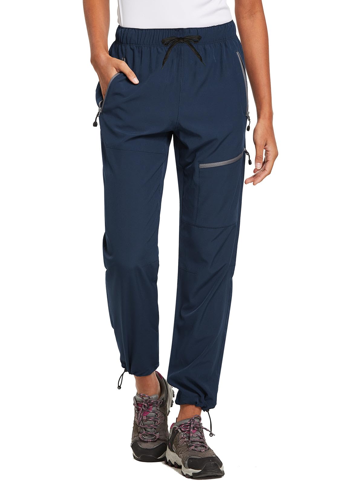 baleaf Travel Pants Women Hiking Long Tall Lightweight Quick Dry Water Resistant Cargo Pants 31'' Trip 31''-Navy Blue L