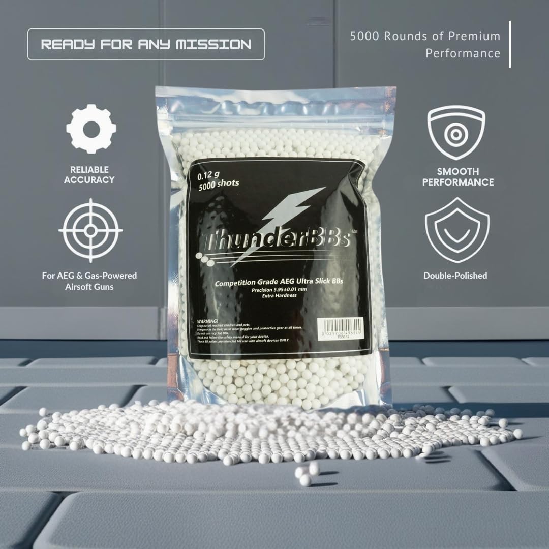 ThunderBBs Airsoft BBs - 0.12G Precision Rounds | 5000 Count in White, Brown, or Yellow