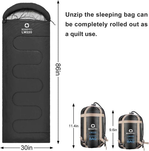 ECOOPRO Sleeping Bag - Portable, Waterproof & Lightweight for Camping | 83" L x 30" W, Fits Adults