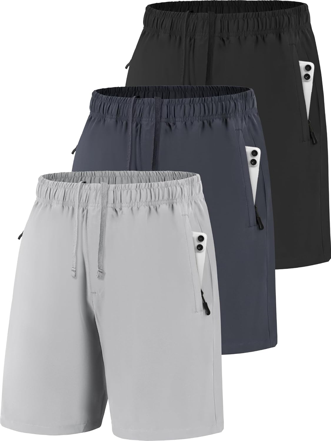 Skiennix Men's Gym Workout Shorts - Quick Dry Athletic Shorts with Zipper Pockets | 7 Inch Inseam