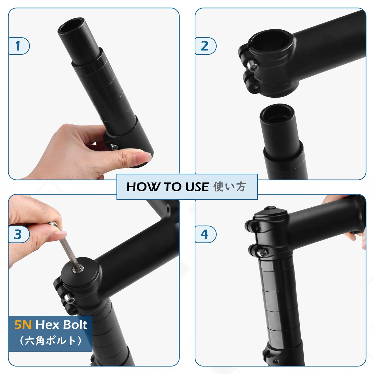 TRIWONDER Bike Stem Riser Handlebar Extender Bicycle Fork Stem for MTB BMX Mountain Bike Aluminium Alloy Head Up Adapter (Pure Black - 185mm)