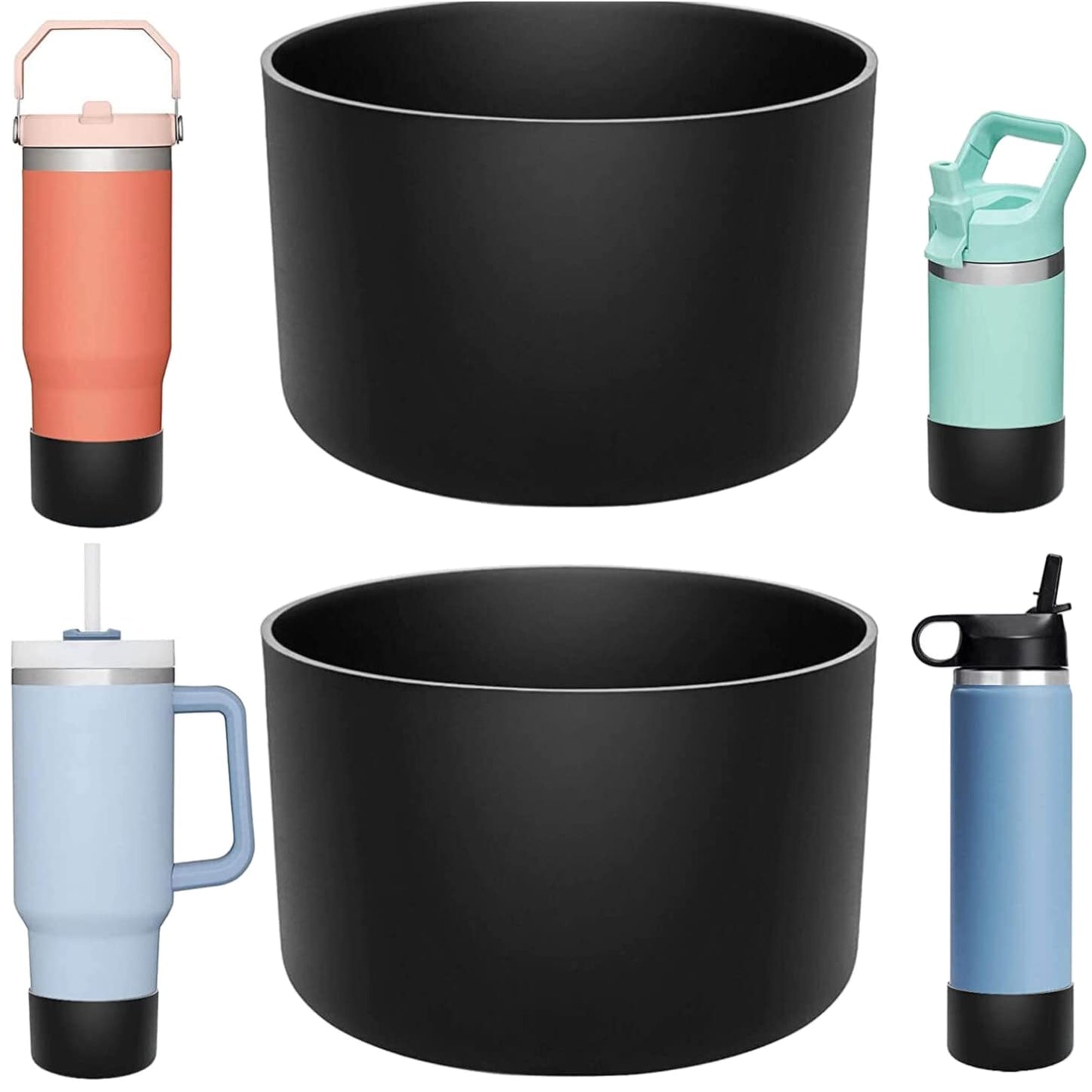 DBIW Silicone Boot for Hydroflask 12 16 18 20 21 24 OZ Water Bottle, Bottom Boots Protector Bumper for 30 40 OZ Stanley Cup, Accessories Anti-slip, Protective Sleeve Tumbler Cover, Black-2 Pack