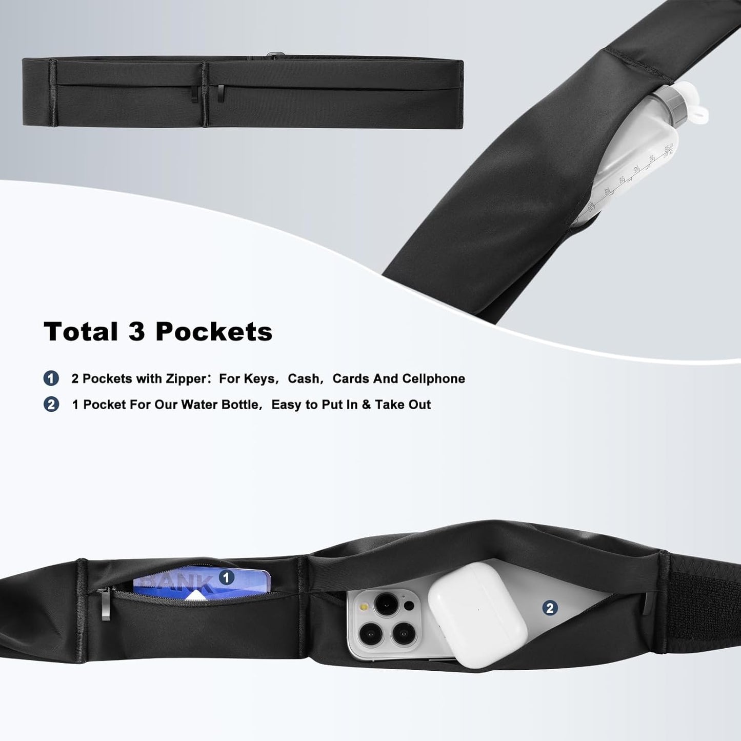 Skiennix Ultimate Running Belt - Waterproof Fanny Pack with Phone Holder & Water Bottle | Adjustable Fit (Medium)