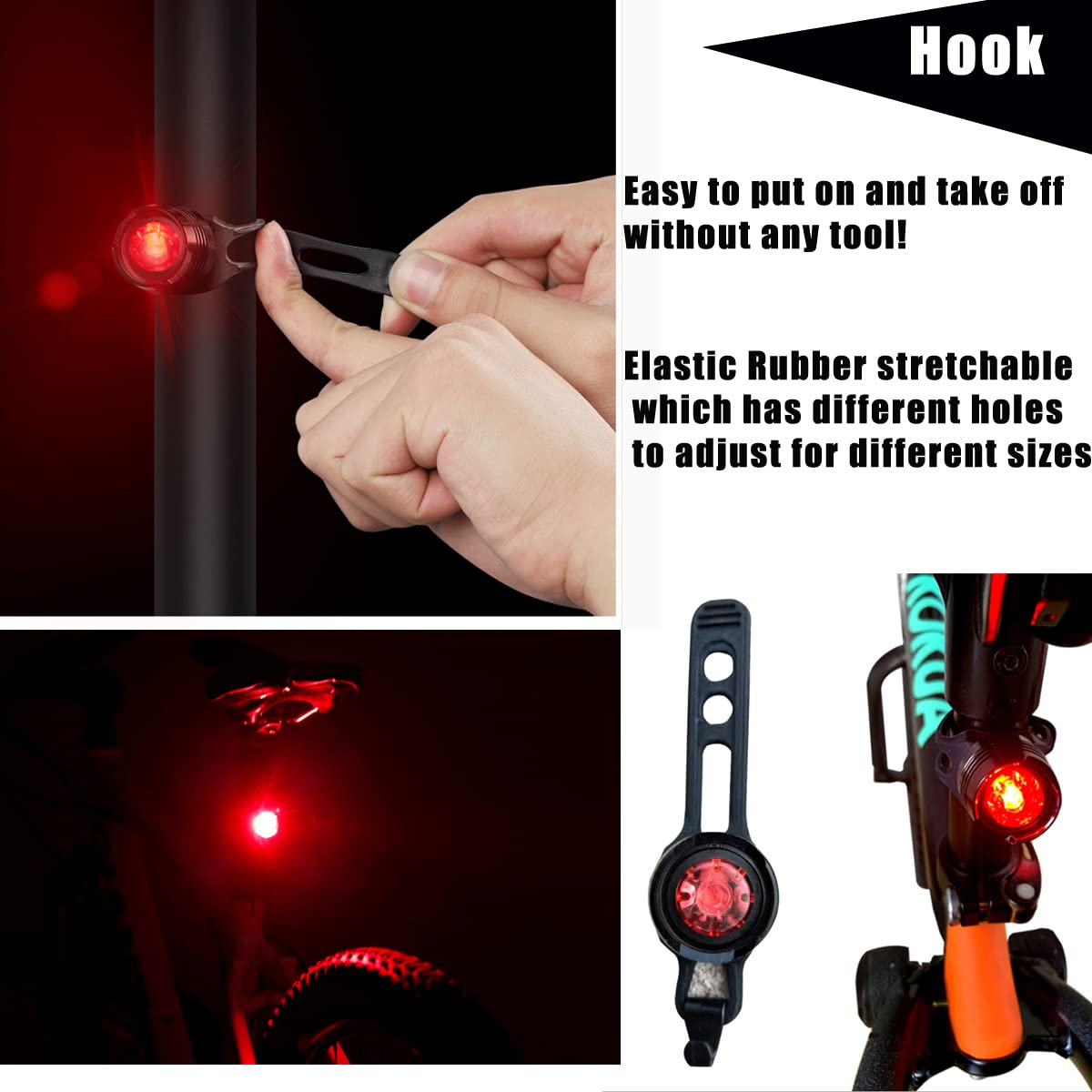 2PCS Rear Bike Tail Light Mini Strap-On LED Micro Bicycle Lights,180 Degree Visibility - Safety on All Sides