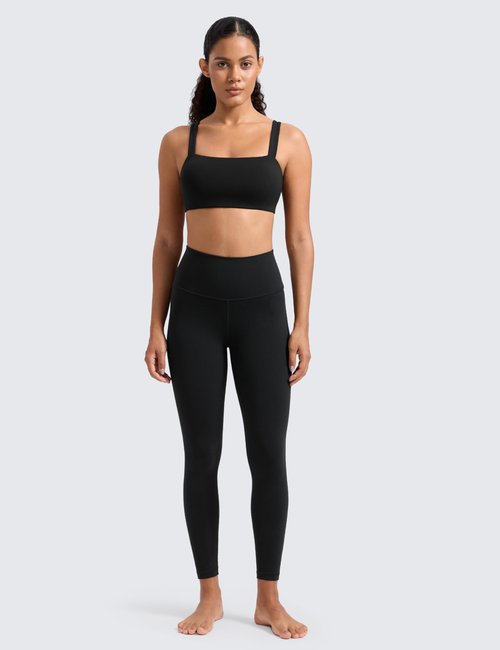 CRZ YOGA Butterlift Minimal Square Sports Bras for Women - Padded Supportive Wide Straps Yoga Workout Top Black Medium