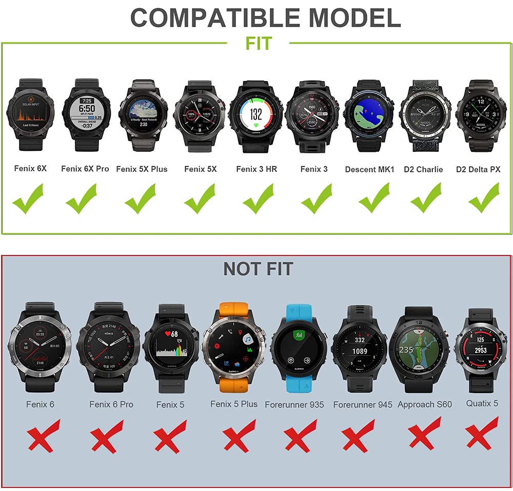 OVERSTEP Compatible with Garmin Fenix 5X Band 26mm Width Soft Silicone Watch Strap for Fenix 6X/Fenix 7X/Fenix 5X Plus/Fenix 6X Pro/Fenix 3/Fenix 3 HR/Tactix/Descent MK1/D2 Delta PX/D2 Charlie, Grey