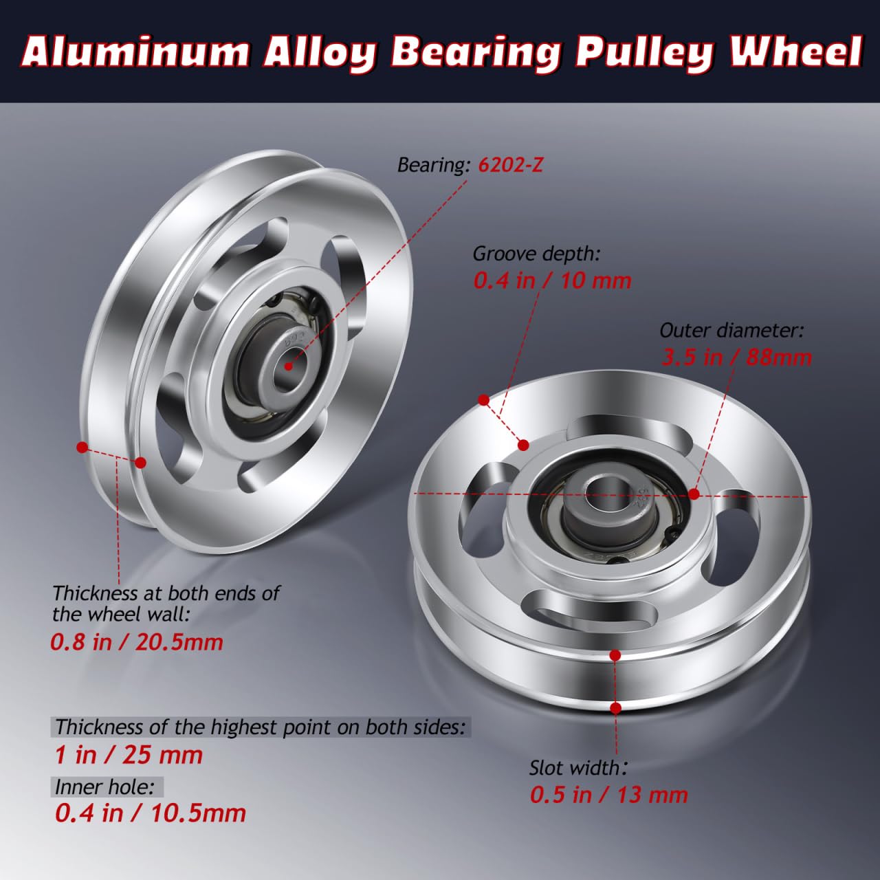balacoo Gym Pulley Wheel Heavy Duty Aluminum Cable Pulley 3.46X4.72In Smooth Bearing System Exercise Machine Attachments Replacement for Home and Commercial Fitness Equipment