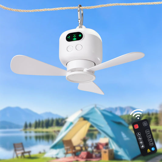 DIGLED Battery Operated Ceiling Fan: 11" Portable Camping RV Tent Fan with Lights - Outdoor Hanging Rechargeable 8000mAh - Hook Type Remote Fans for Gazebo Patio Canopy Beach Dormitory Bedroom 5V/2A