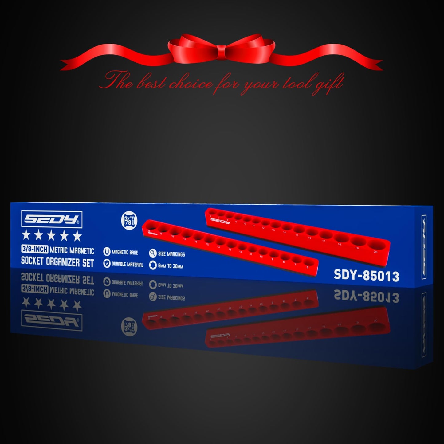 2-Piece 3/8"-Drive Metric Magnetic Socket Organizer Set (Holds 30 Sockets) - Detachable Tool Tray with 5mm Magnetic Base, Screw-Fixed Design & Heavy-Duty Modular Storage for Garage/Home Workshop