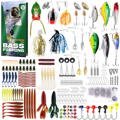 FONMANG 322-Piece Bass Fishing Kit with Tackle Box - Soft Baits, Hooks, Weights
