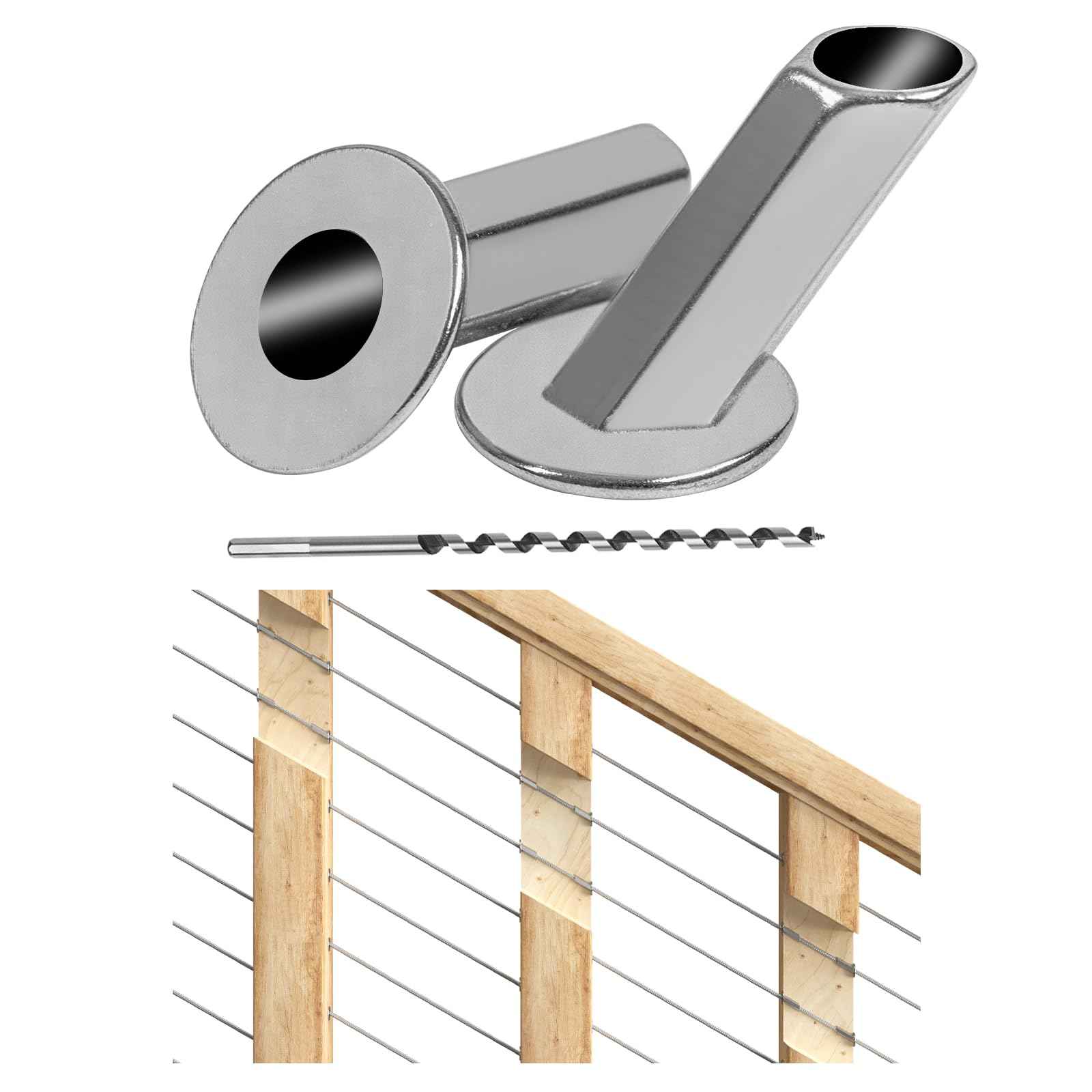 [Patent] Muzata Upgraded 20 Pack 25 30 35 Degree 1/8" 5/32" 3/16" Cable Railing Angle Protector Sleeves Cable Railing Hardware Kit T316 Stainless Steel Angle Protective Sleeves Wood Post CR70