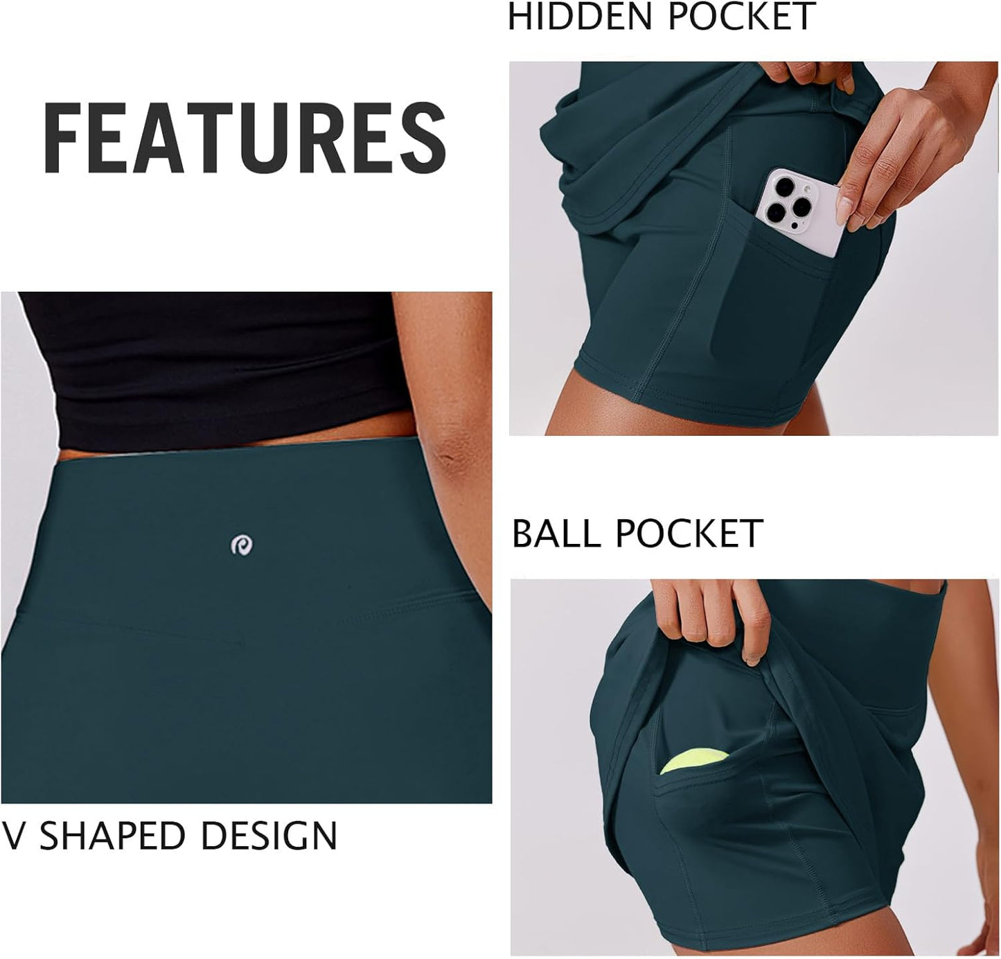 PINSPARK Women's Tennis Skirt - High Waisted Golf Skort with 2 Pockets | Stretchy Athletic Wear for Pickleball & Running