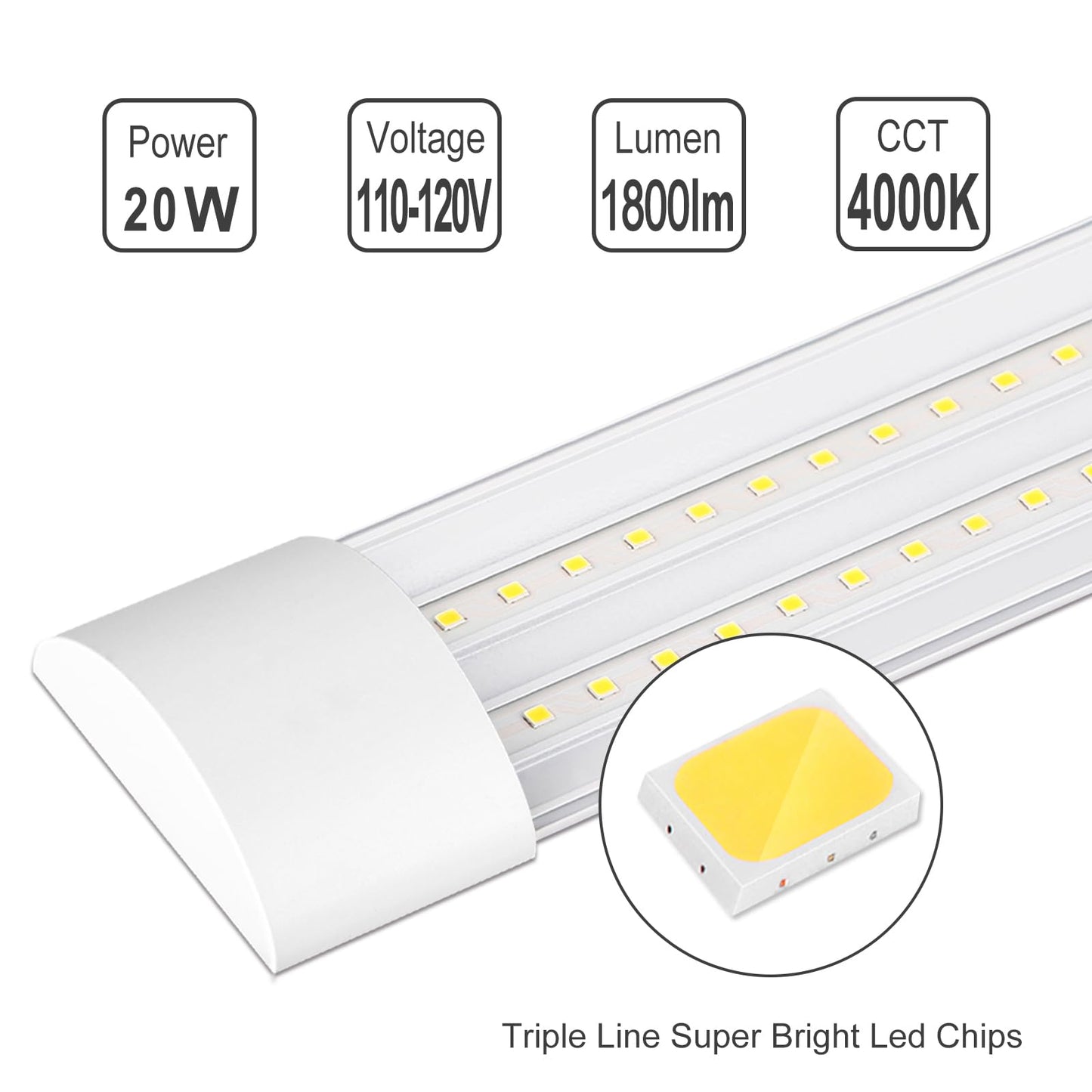 KILIPOL 2FT LED Batten Light, Ceiling Surface Mounted Slim LED Tube Lights, 20W 4000K Neutral White for Office, Shop, Garage, Home, 8 Packs