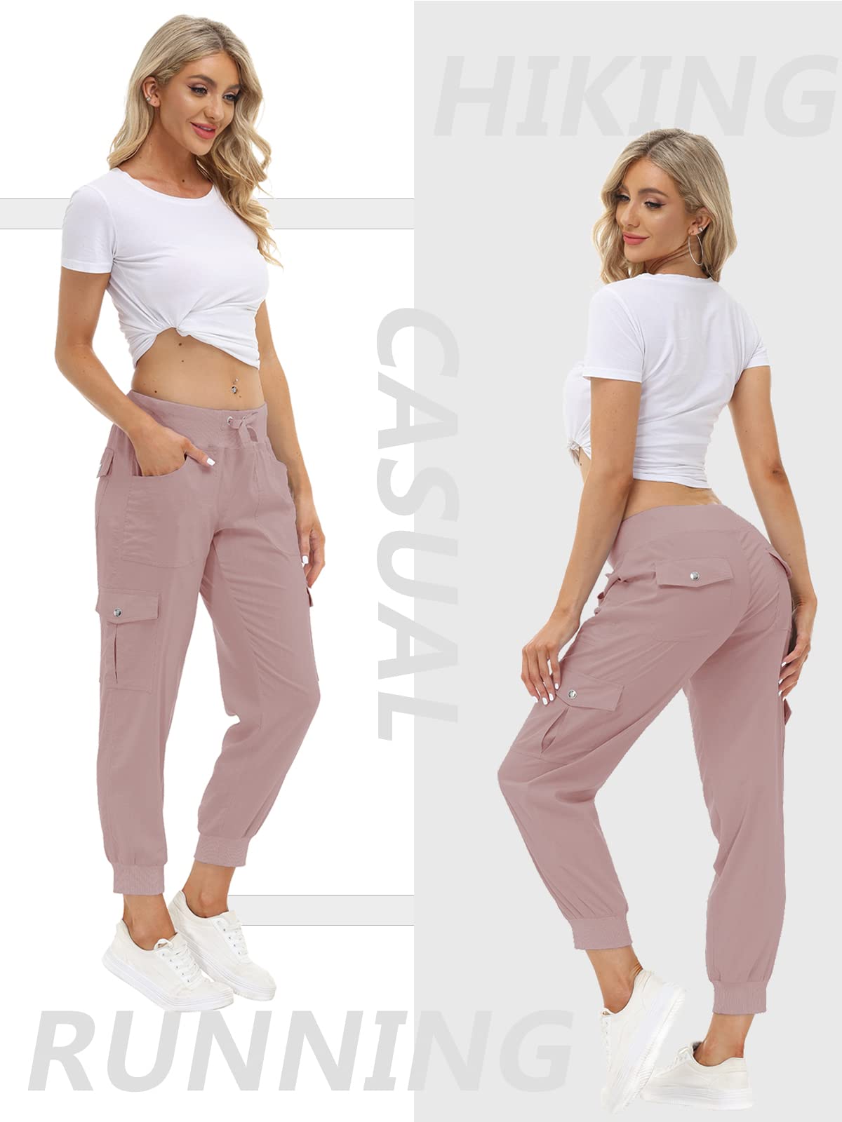 MoFiz Hiking Cargo Pants for Women with Pockets Lightweight Quick Dry Athletic Outdoor Summer Travel Casual Joggers Sweatpants Dusty Pink S