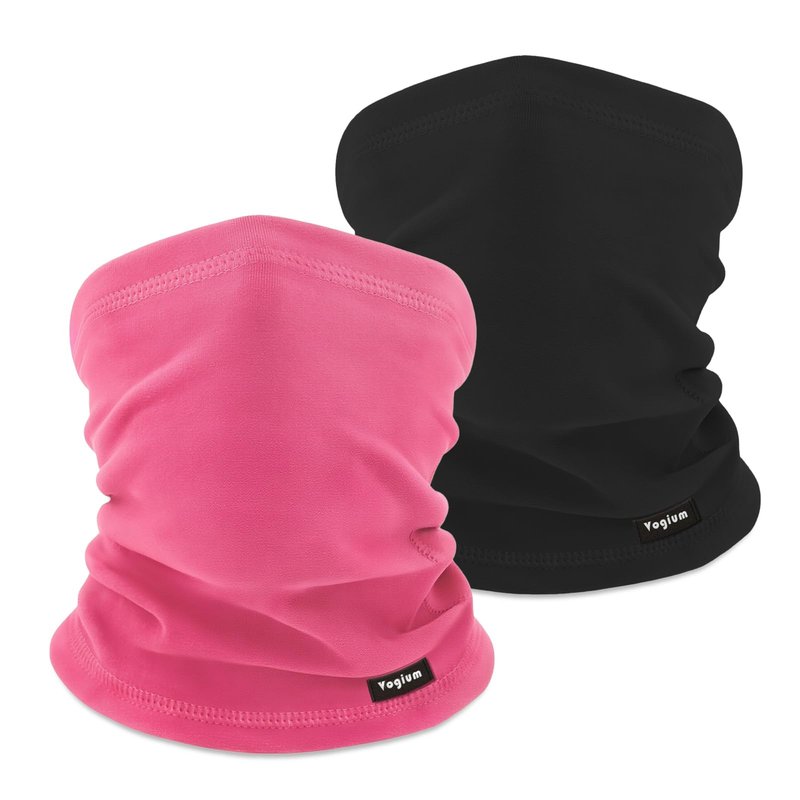 Vogium Adult Fleece Neck Warmer Gaiter - Windproof Stretchy Face Mask for Winter Sports & Commuting - Unisex Warm Elastic Tube Scarf(Black/Rose Red)
