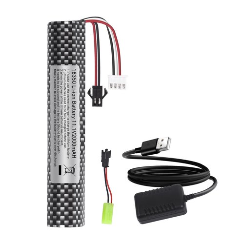 AUDEEKON Airsoft Lipo Battery 11.1V - 2000mAh Rechargeable Batteries USB Charger with Charging Cable, Replacement Battery for Airsoft Gel Ball Blaster