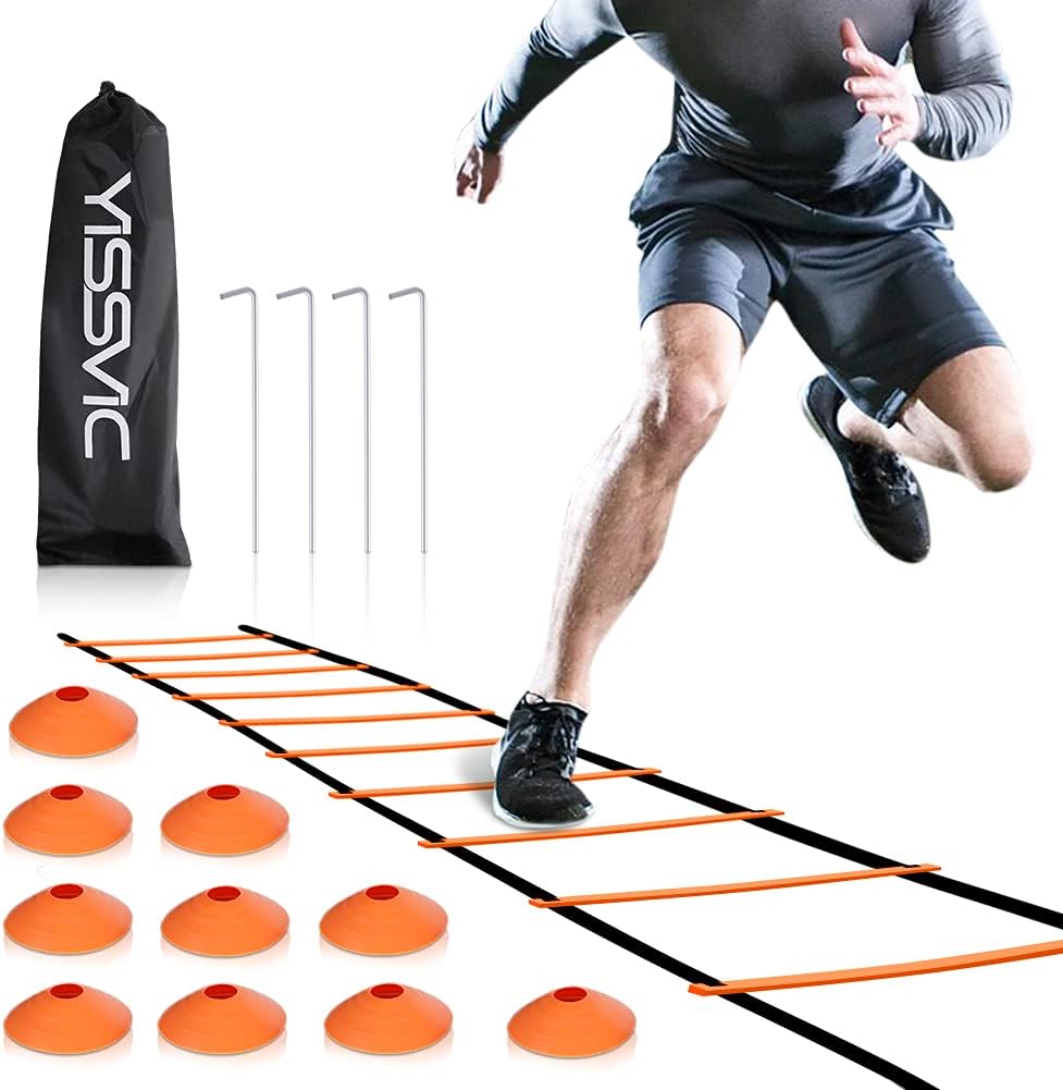 YISSVIC Agility Ladder - 20 Feet with 12 Adjustable Rungs & Accessories for Speed Training | Includes Carry Bag, Cones & Stakes