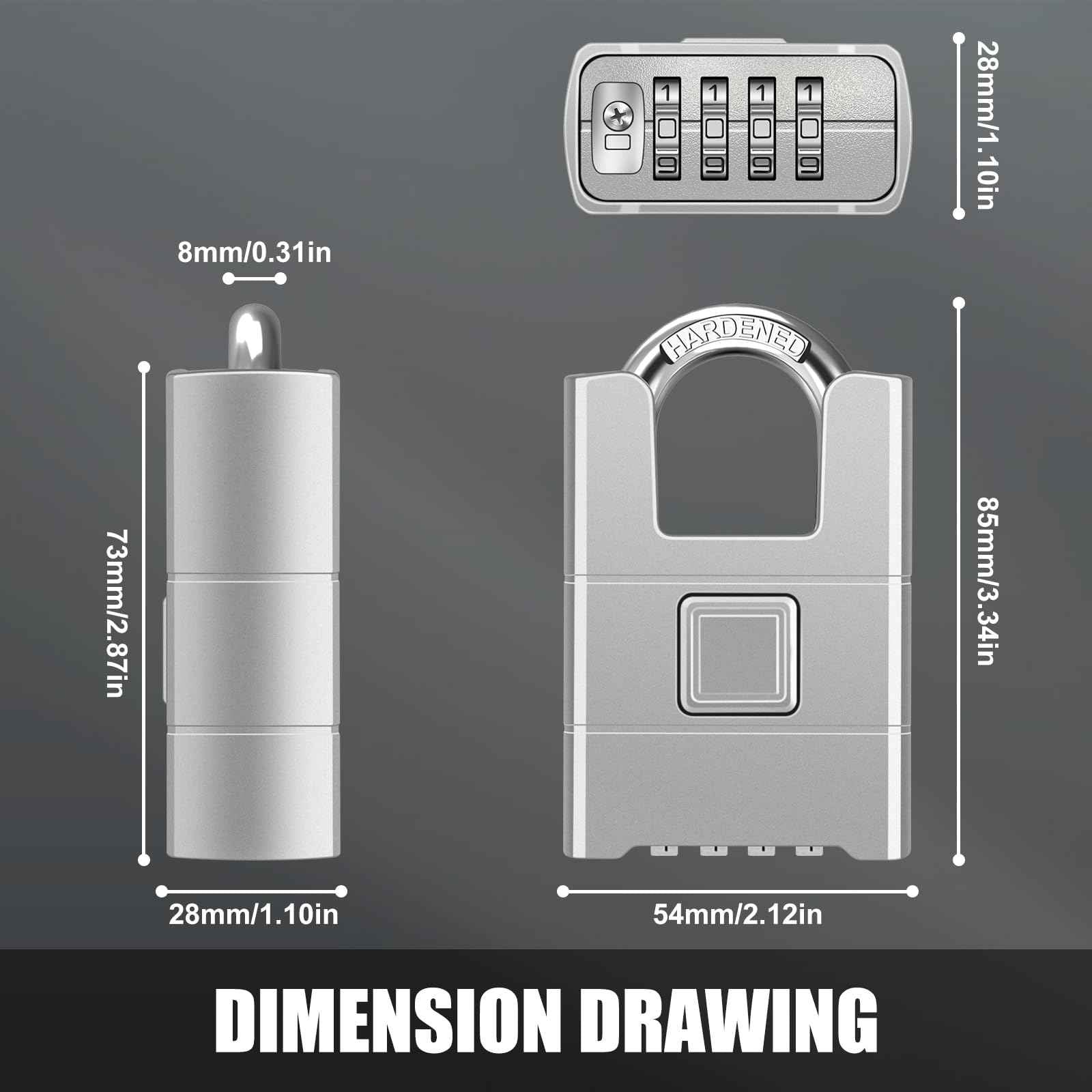 Heavy Duty Combination Padlock, Diyife Large Outdoor Padlock [Wrapped Beam] High Security, One-Touch Unlocking, Design of Hidden Password Suitable for Locker, Home, School, Garage, Gate (Silver)