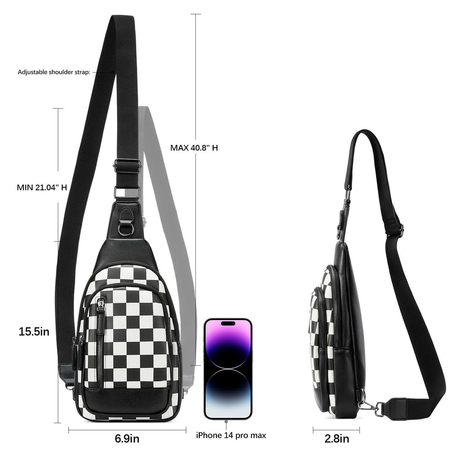 CLUCI Checkered Crossbody Bags for Women Men,Leather Sling Bag Cross Body Backpack for Woman Travel Essentials Birthday Gifts