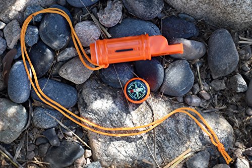 5-in-1 Survival Whistle with Compass, Fire Starter & Mirror - Orange - 1 Piece