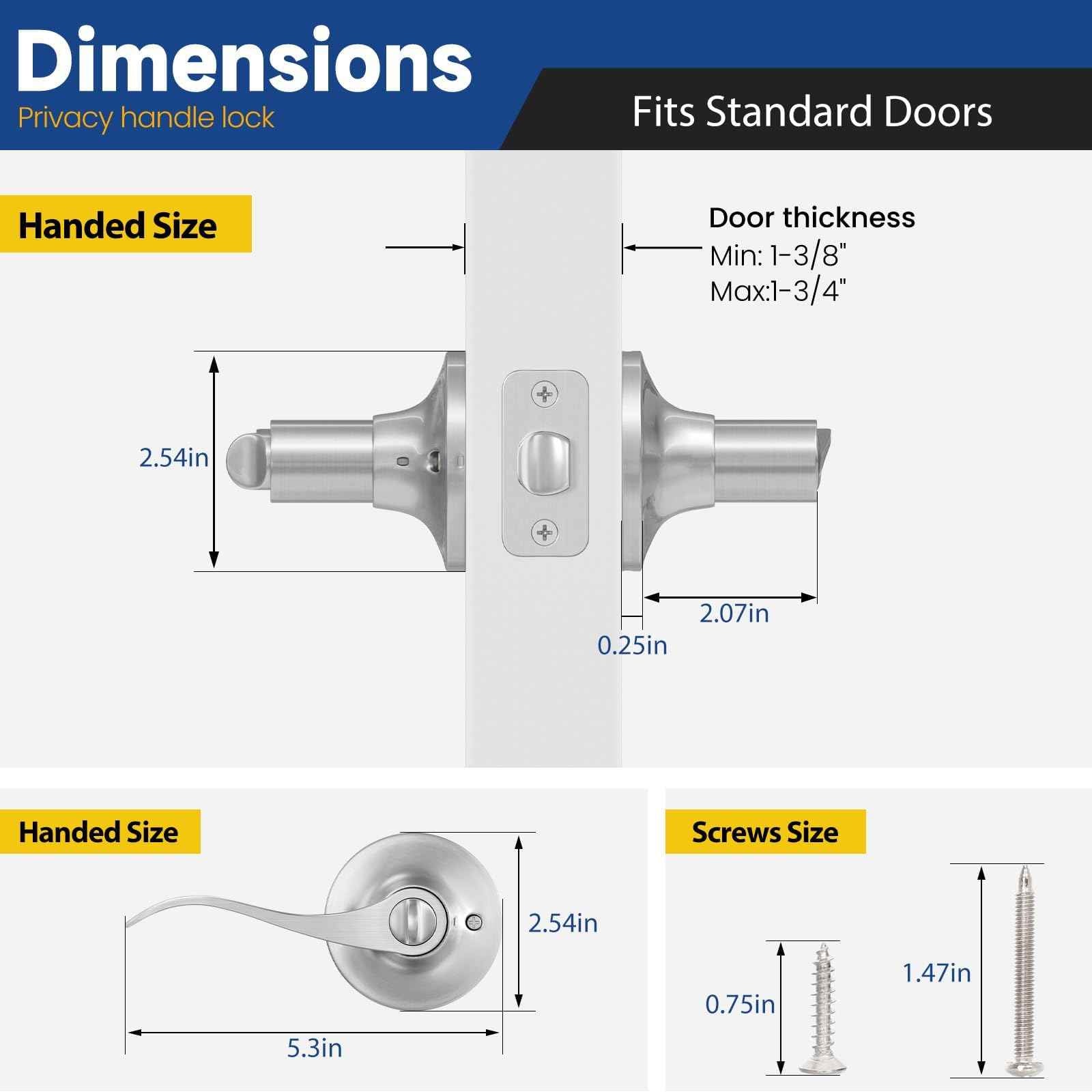 RAFECIEE Privacy Door Handle with Lock Keyless Door Lever for Bathroom and Bedroom Satin Nickel Wave Style Interior Door Handles