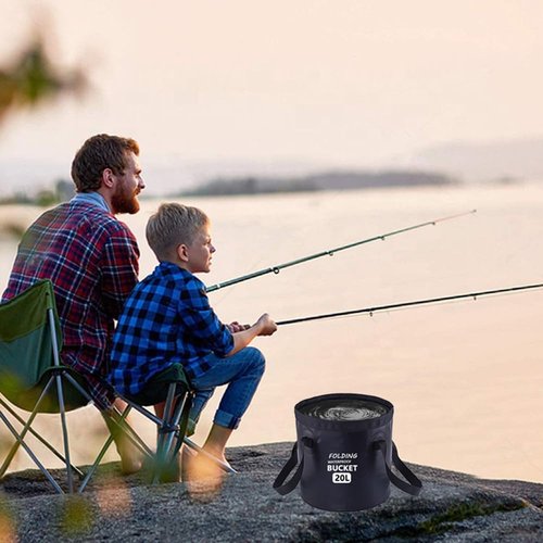 IFWELL Collapsible Bucket with Handle 5 Gallon Portable Folding Bucket Upgraded Ultra Lightweight Outdoor Basin Pail for Fishing, Camping, Hiking, Car Washing and More (Black, 20L-12L)