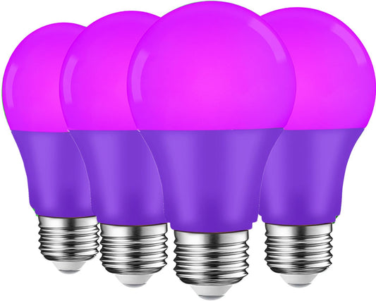 U4GLORY 4 Pack LED Purple Light Bulbs - A19 9W(60W Equivalent) E26 Base LED Purple Light Bulb for Party Decoration, Porch, Halloween Christmas Wedding, Home/Holiday Lighting, Decorative Illumination