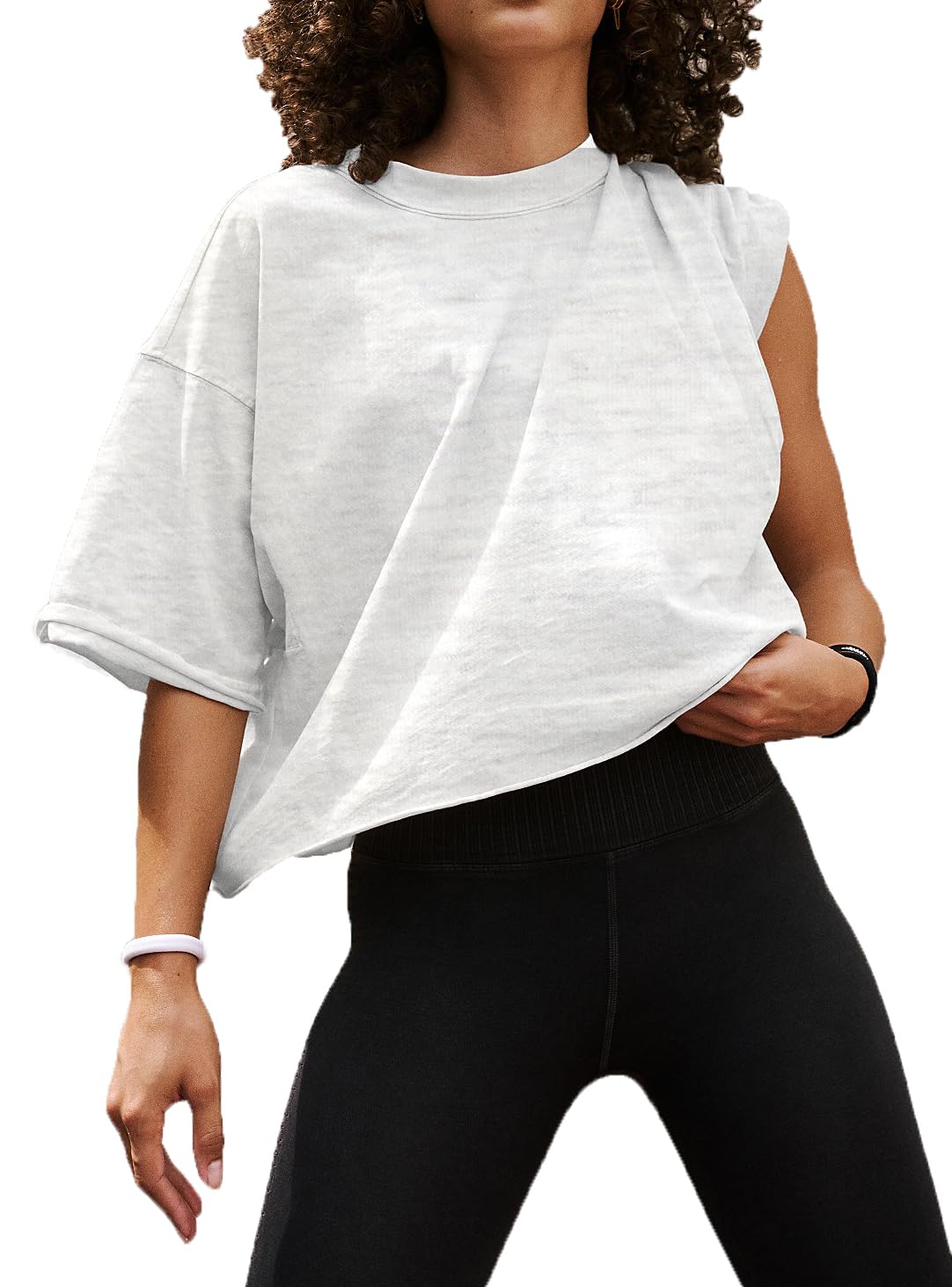 Trendy Solid Short Sleeve Long Crop Tops for Women Loose Ribbed Summer Womens Tops Casual Flowy Stretch Cotton Tees Athletic Running Yoga Sport Workout Tshirts Shirts for Teen Girls Light Grey S