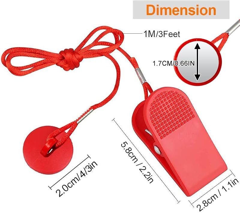 Universal Treadmill Safety Key - Magnetic Replacement Clip - Bright Red