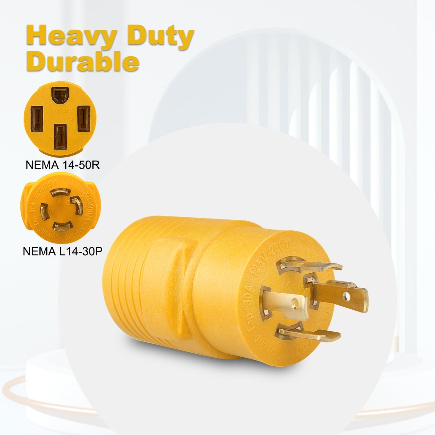 RV Generator Adapter Compatible with NEMA L14-30P to 14-50R 30 Amp to 50 Amp Locking Generator 4 Prong Heavy Duty for RV Trailer Camper Generator EV Level 2 Charging.