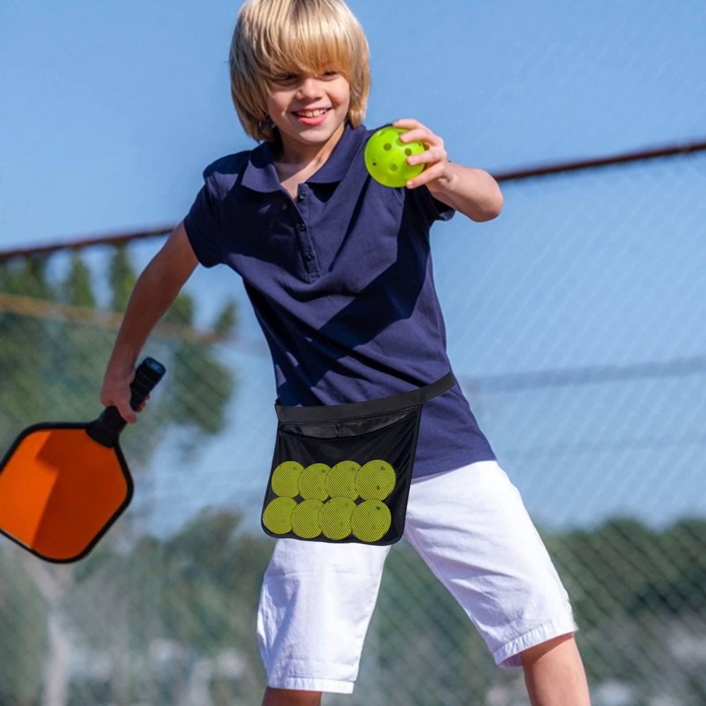 Tennis Pickleball Holder Wasit Pouch: 2 pcs Tennis Wasit Ball Band with Hanging Hook for Pickleball Accessory Mesh Hip Bag