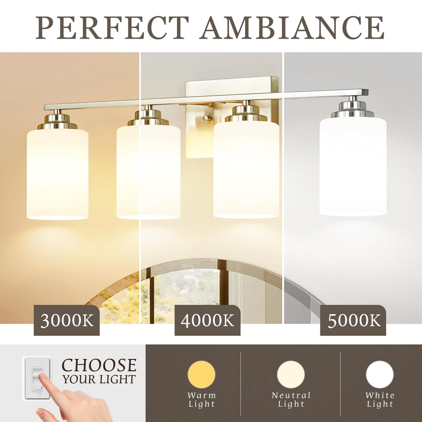 Osimir 4-Light Bathroom Light Fixtures, Brushed Nickel Bathroom Vanity Lighting Fixtures Over Mirror with Milky Glass, Modern Wall Sconce Lights for Bath, OS-JJ8301-4BN