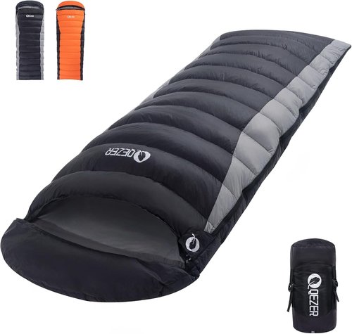 QEZER Down Sleeping Bag for Adults 600 Fill Power Cold Weather Sleeping Bag Ultralight with Compression Sack for Backpacking, Camping, Hiking