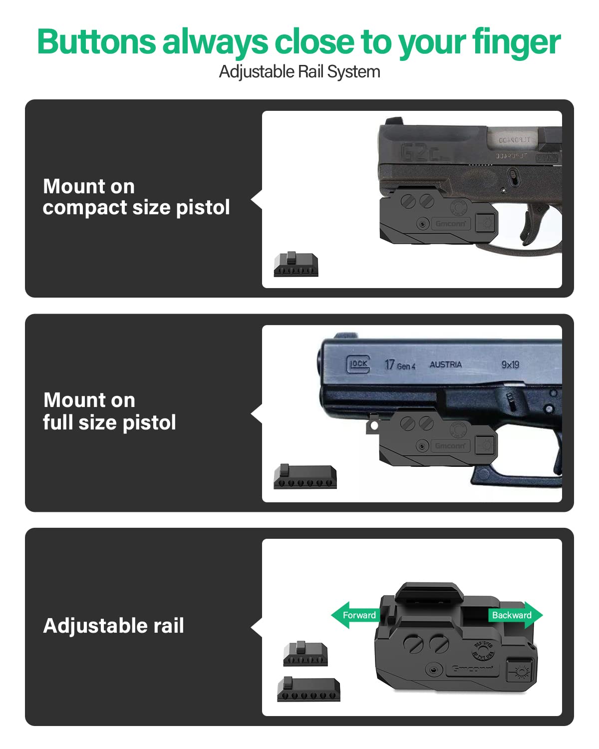Gmconn Double Laser Sight with Strobe/Momentary for Railed Pistol