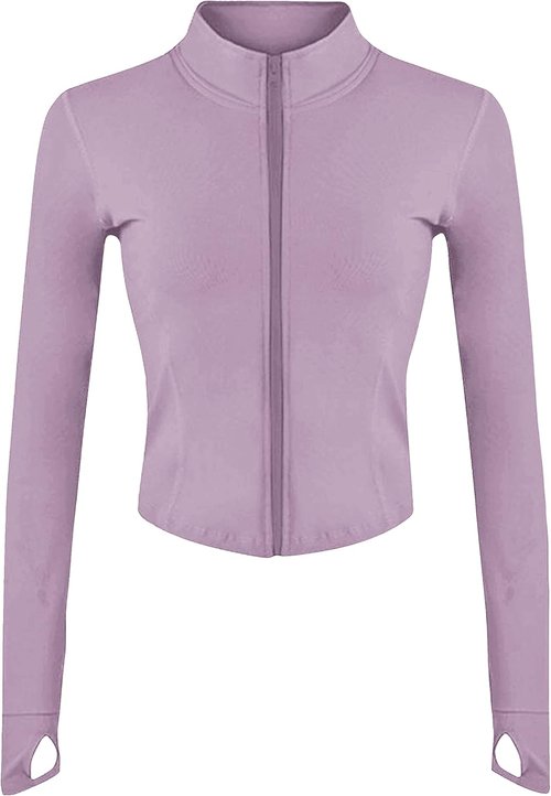 Lviefent Women's Lightweight Running Jacket - Full Zip Slim Fit Yoga Sportswear with Thumb Holes