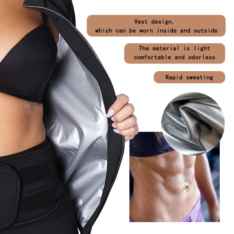 NINGMI Sauna Jackets for Women Long Sleeves Sweat Suit Weight Loss Shirt Zipper Workout Gym Exercise Body Shaper