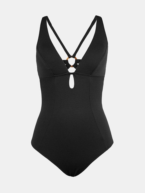CUPSHE Women's One Piece Swimsuit - Deep V Neck Keyhole Cutout Design | Textured Bathing Suit